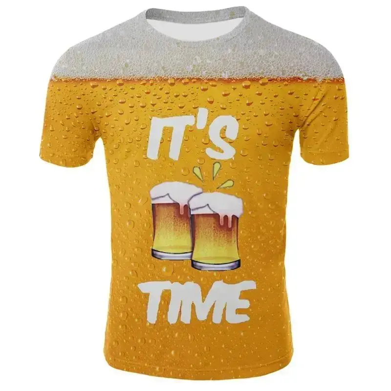 Funny Beer 3D Print T-shirt Yellow Letter Pattern Summer Short Sleeves Male T Shirt Fashion Oversize Casual Tee Shirts Clothing