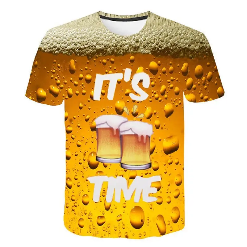 Funny Beer 3D Print T-shirt Yellow Letter Pattern Summer Short Sleeves Male T Shirt Fashion Oversize Casual Tee Shirts Clothing
