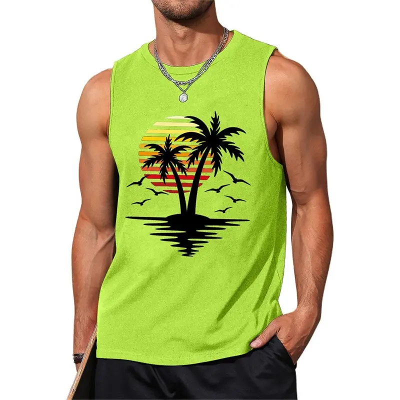 Sunset Palm Trees Pattern Men's Vest Street Casual Daily Trend 3d Printed Sleeveless T-shirt Summer Fashion Loose Beach Trave
