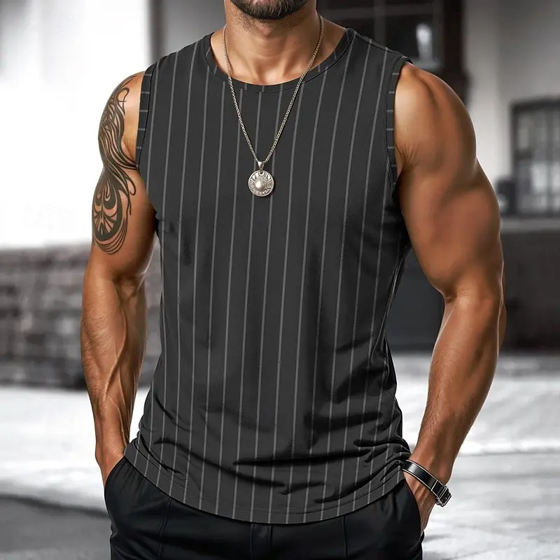 Retro Men's Vest Top 3D Print Plaid Striped Graphic Sleeveless Shirt Crew Neck Loose Streetwear Summer Fashion Casual Tank Tops