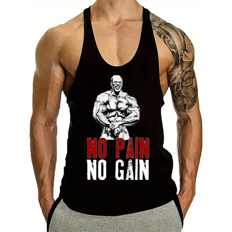 No Pain No Gain Graphic Fitness Vest For Men Gym Self-motivation Sleeveless Shirt Summer Breathable Quick Dry Trend Tank Top