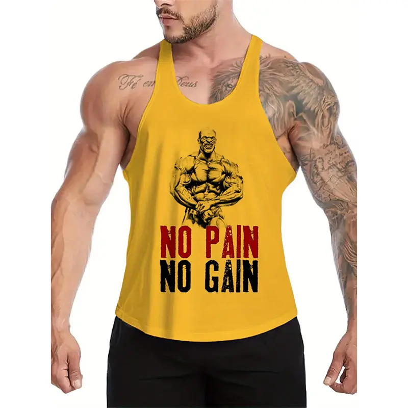 No Pain No Gain Graphic Fitness Vest For Men Gym Self-motivation Sleeveless Shirt Summer Breathable Quick Dry Trend Tank Top