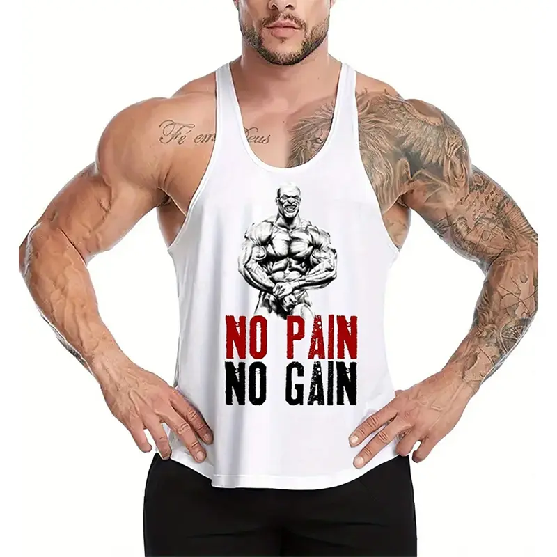 No Pain No Gain Graphic Fitness Vest For Men Gym Self-motivation Sleeveless Shirt Summer Breathable Quick Dry Trend Tank Top