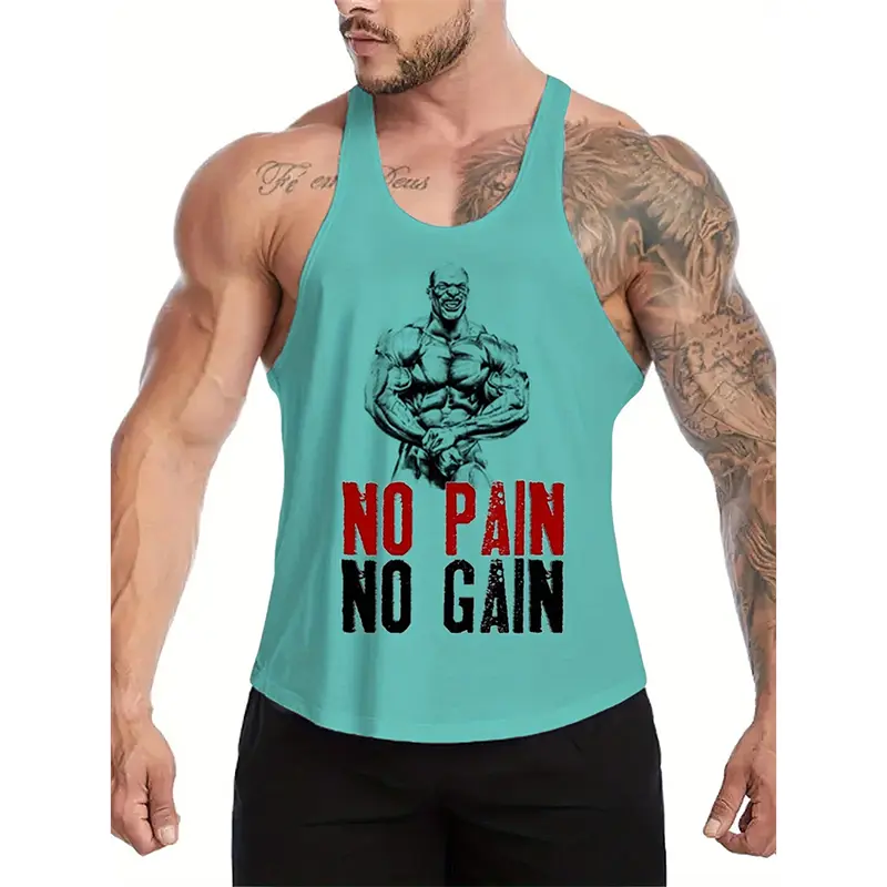No Pain No Gain Graphic Fitness Vest For Men Gym Self-motivation Sleeveless Shirt Summer Breathable Quick Dry Trend Tank Top