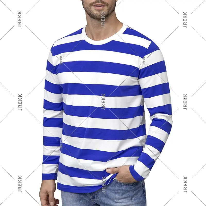 Contrast Color Stripe T-shirt Men's Clothing Colorful Stripes Classic Long Sleeve T Shirts Spring Street Fashion Casual Men Top