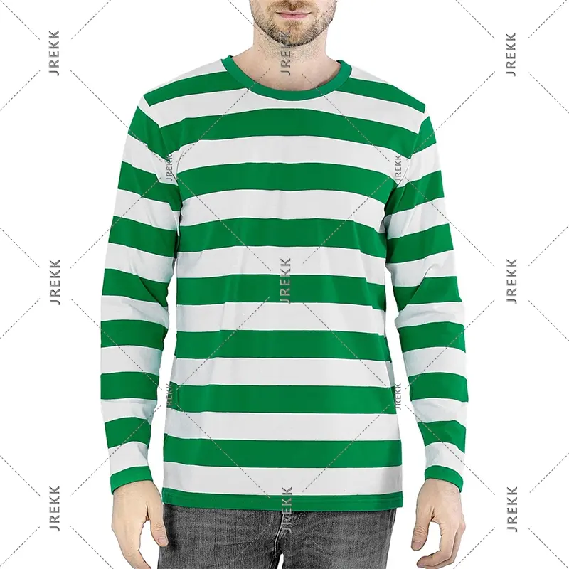 Contrast Color Stripe T-shirt Men's Clothing Colorful Stripes Classic Long Sleeve T Shirts Spring Street Fashion Casual Men Top