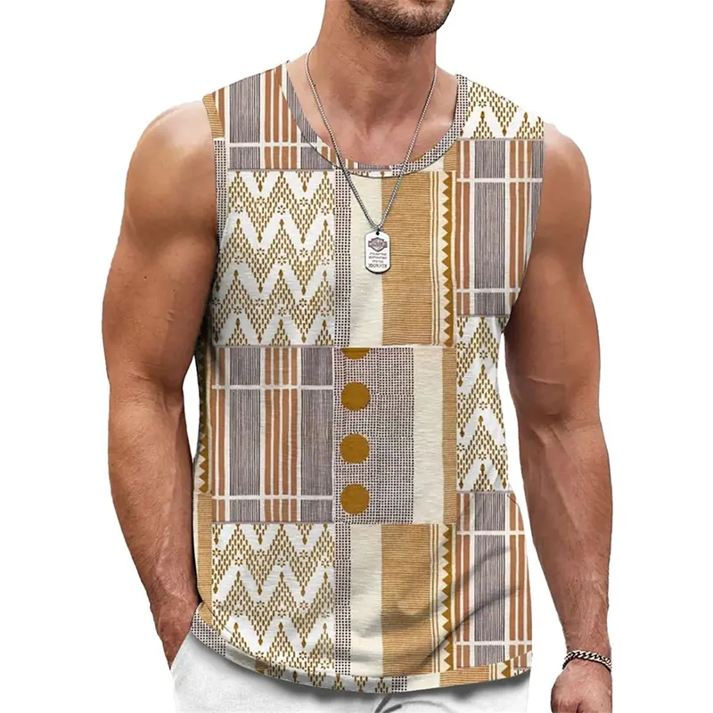 Men Retro Street Fashion Tank Top For Men Irregular Graphic 3D Print Streetwear Sleeveless Summer Fashion Casual Trend Tees Top
