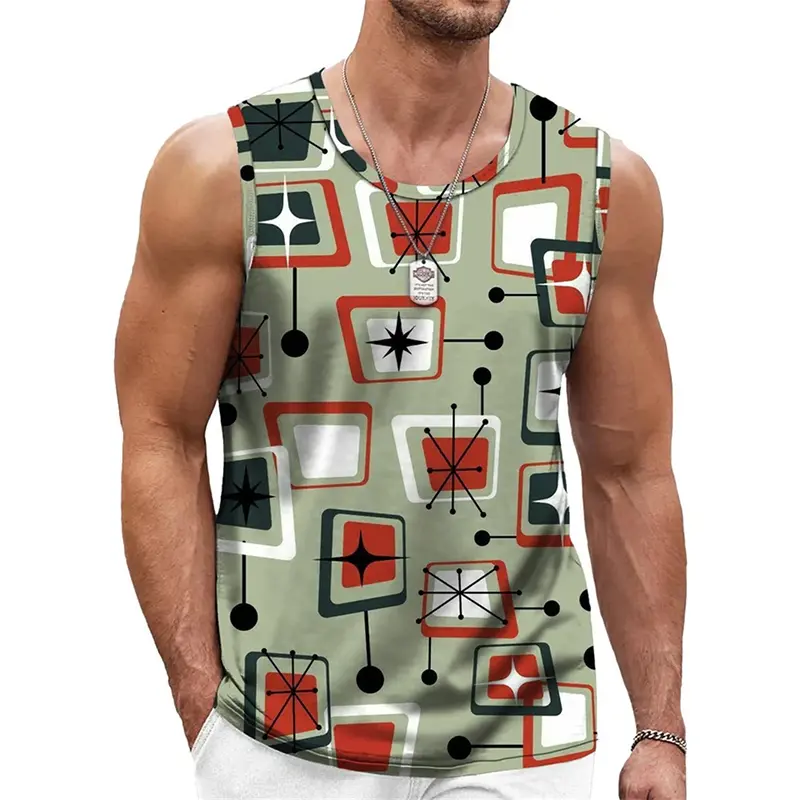Men Retro Street Fashion Tank Top For Men Irregular Graphic 3D Print Streetwear Sleeveless Summer Fashion Casual Trend Tees Top