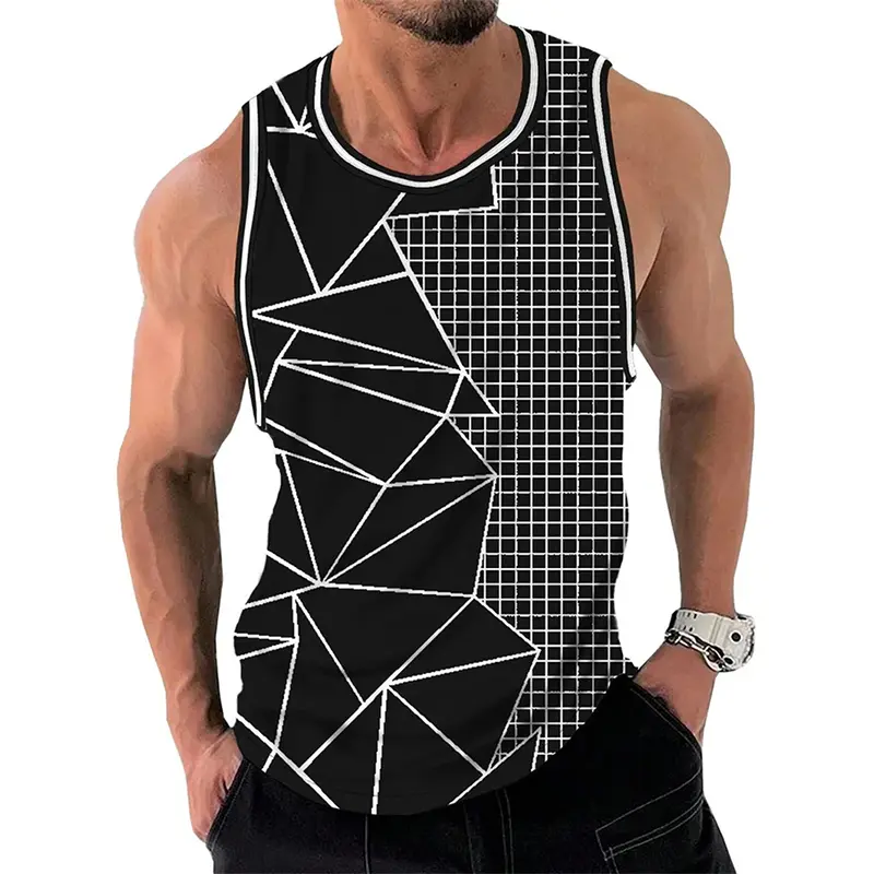 Men Retro Street Fashion Tank Top For Men Irregular Graphic 3D Print Streetwear Sleeveless Summer Fashion Casual Trend Tees Top