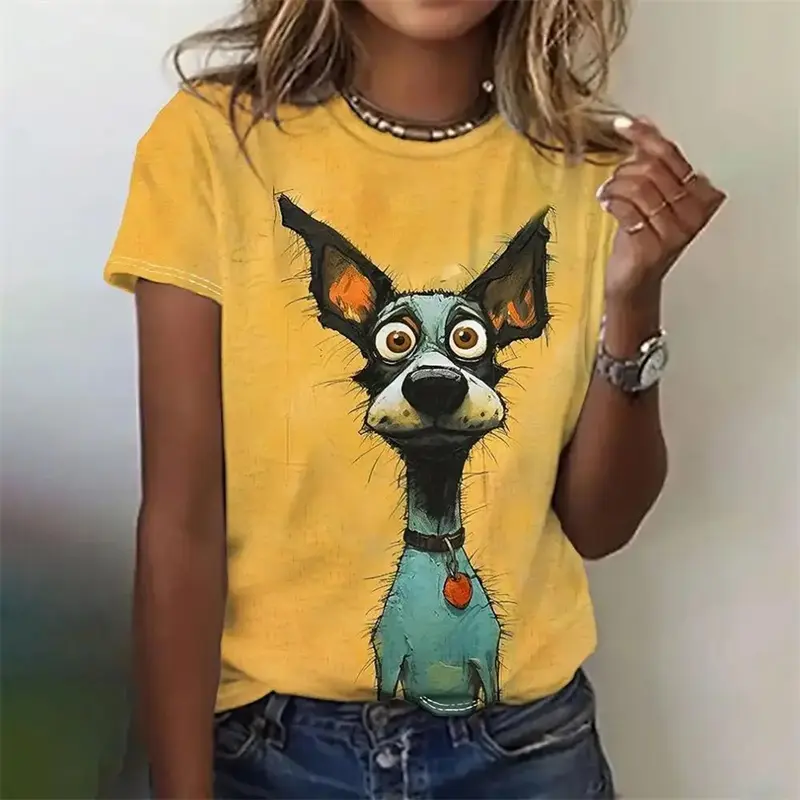 3d Print Funny Animal Graphic T-shirt For Women Cute Cat Painting Loose Short Sleeve T Shirts Summer Leisure Fashion Oversized