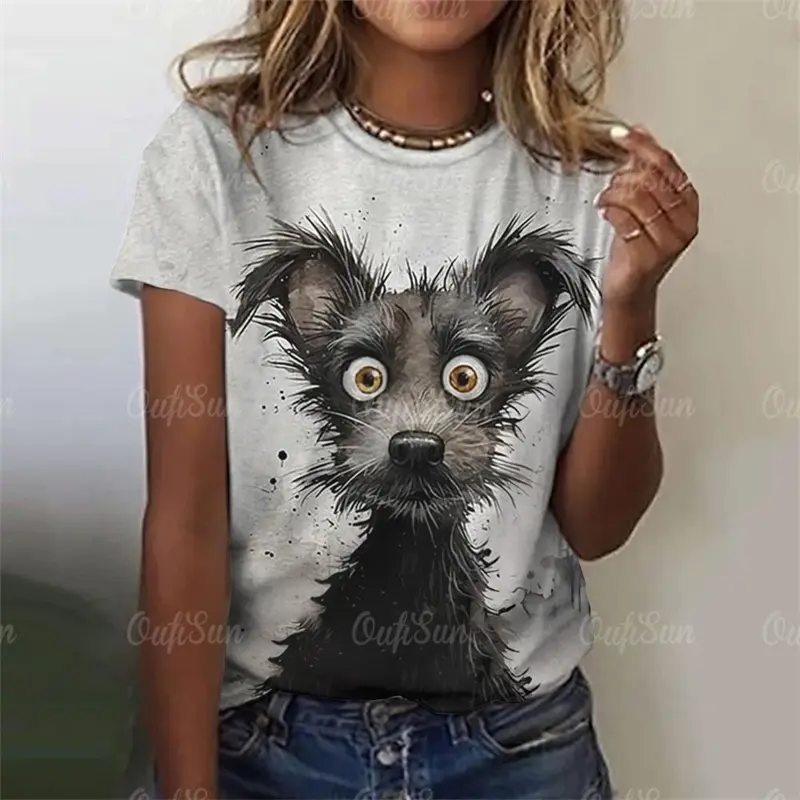 3d Print Funny Animal Graphic T-shirt For Women Cute Cat Painting Loose Short Sleeve T Shirts Summer Leisure Fashion Oversized