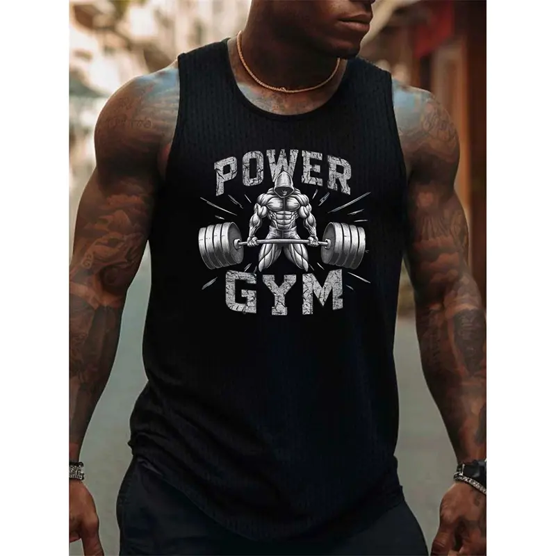 Power Gym Graphic Tank Top For Men A Must-have Vest For Fitness Enthusiasts Loose Breathable Sleeveless Shirt Street Y2k Vest