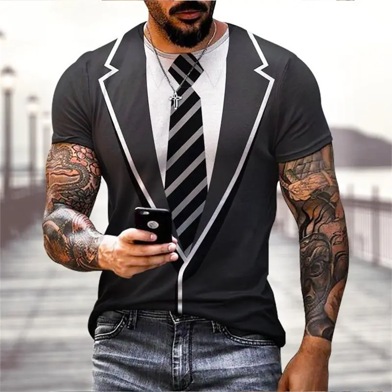 3D Print Fake Suit And Tie Funny T-shirt For Men Hip Hop Funny Short Sleeve O-neck T Shirts Clothing Summer Party Personality