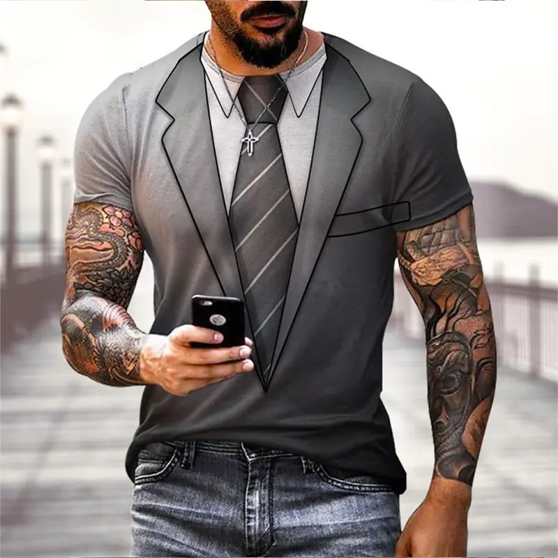 3D Print Fake Suit And Tie Funny T-shirt For Men Hip Hop Funny Short Sleeve O-neck T Shirts Clothing Summer Party Personality