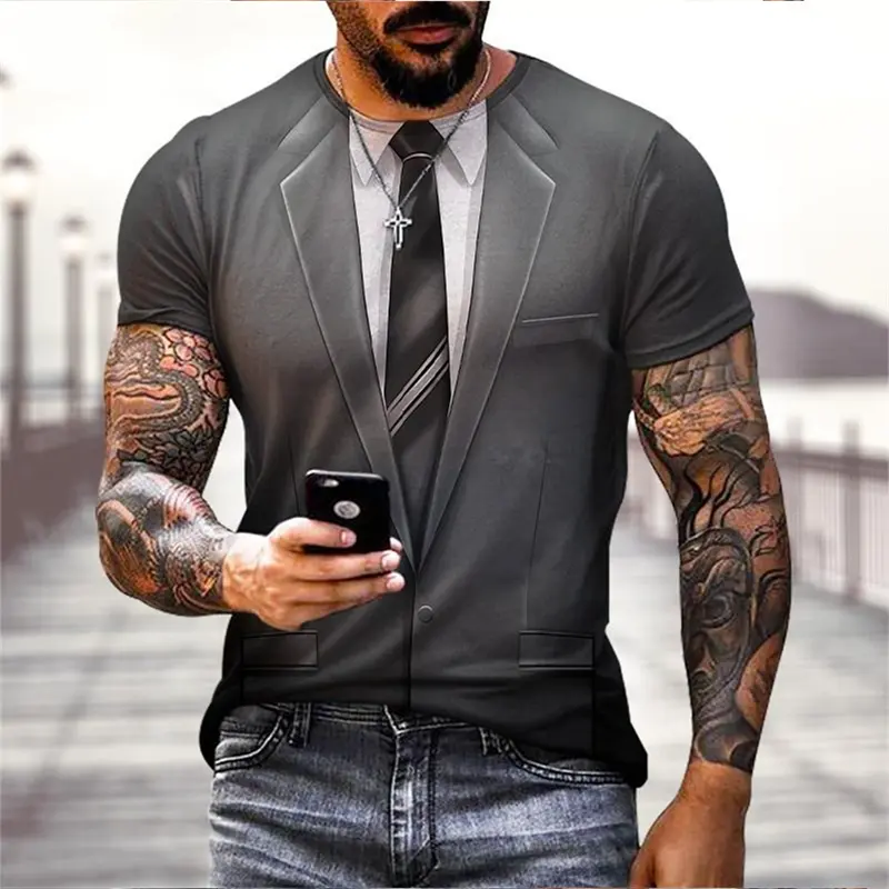 3D Print Fake Suit And Tie Funny T-shirt For Men Hip Hop Funny Short Sleeve O-neck T Shirts Clothing Summer Party Personality