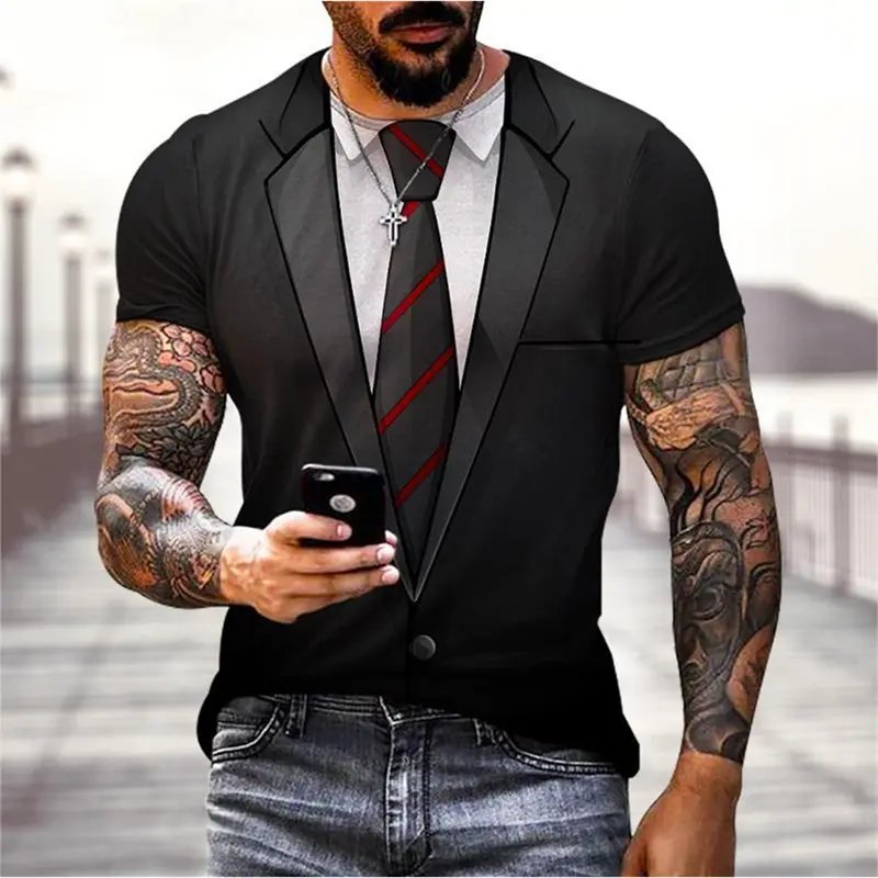 3D Print Fake Suit And Tie Funny T-shirt For Men Hip Hop Funny Short Sleeve O-neck T Shirts Clothing Summer Party Personality