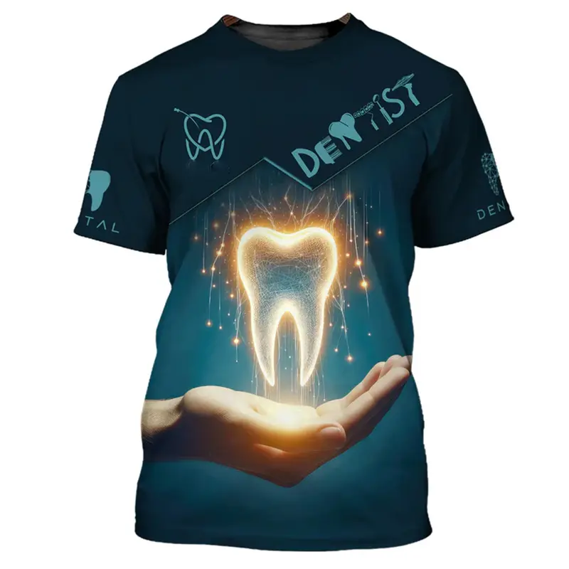 Dentist Work Uniform Funny Cosplay T-shirt For Men Cute Novelty Tooth Design O-neck T Shirts Breathable Oversized Women Tee Top
