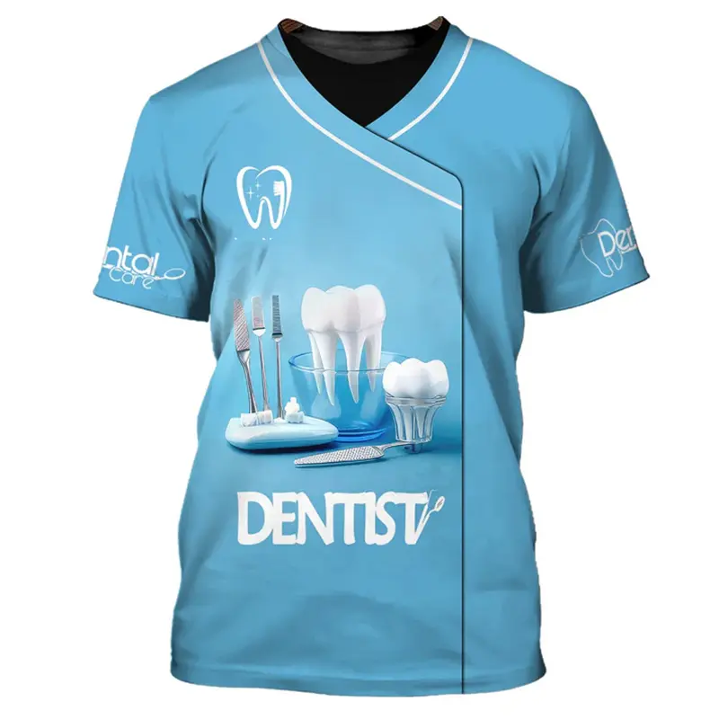 Dentist Work Uniform Funny Cosplay T-shirt For Men Cute Novelty Tooth Design O-neck T Shirts Breathable Oversized Women Tee Top