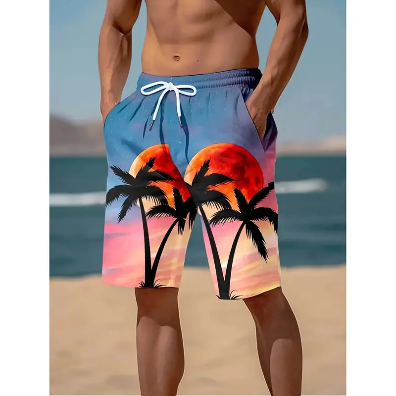 Hawaiian Vacation Casual Beach Short For Men Dusk Landscape Print Harajuku Board Shorts Summer Fashion Street Funny Mens Trunks
