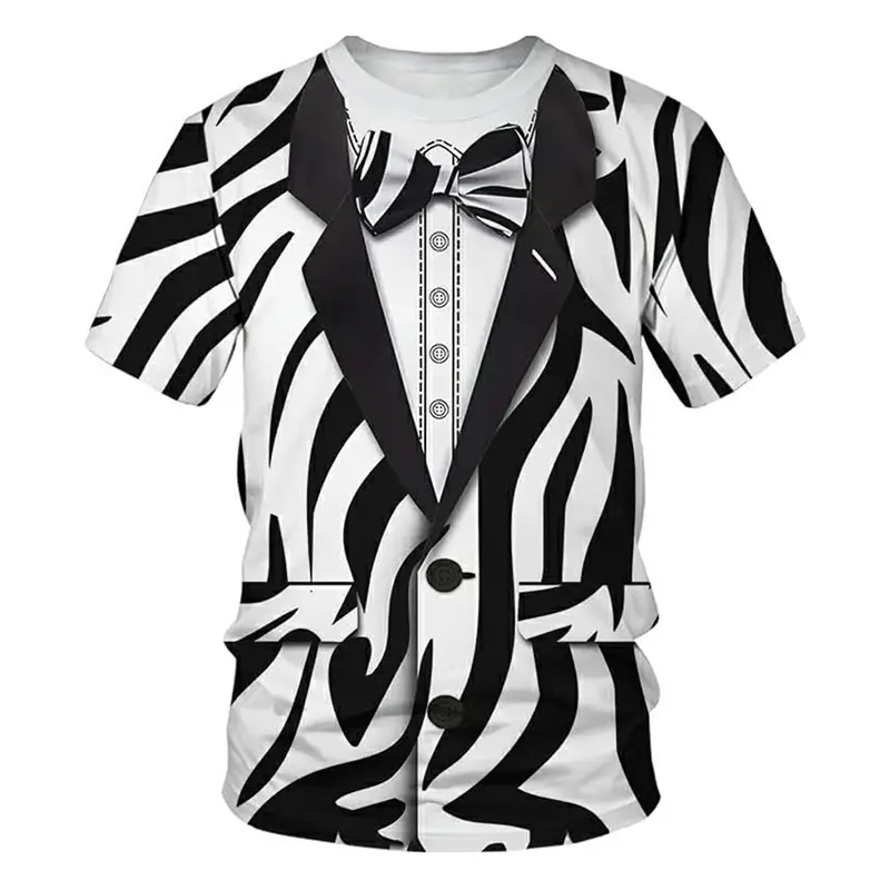 Animal Role Play Fun Leopard T Shirt Men's Short Sleeve O-neck Personality T Shirts Hip Hop Street Cosplay Print Stripes Tee