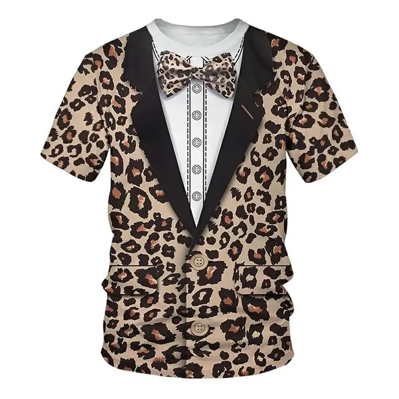 Animal Role Play Fun Leopard T Shirt Men's Short Sleeve O-neck Personality T Shirts Hip Hop Street Cosplay Print Stripes Tee