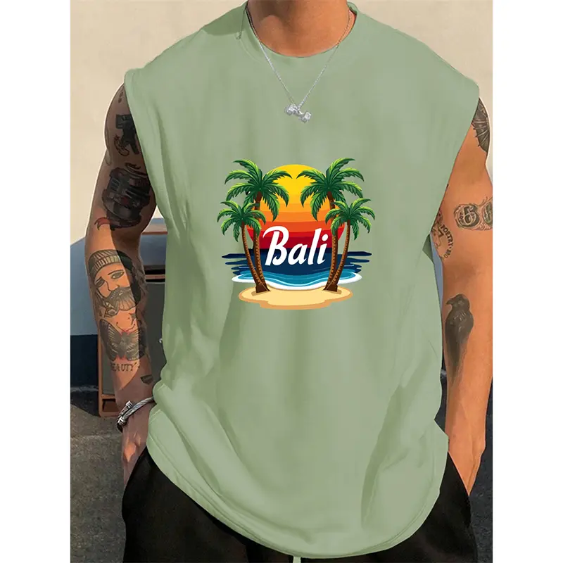 Summer Bali Pattern Men's Tank Top 3d Print Coconut Tree Pattern Simple Casual Loose Sleeveless Shirt Gym Breathable Vest 2025