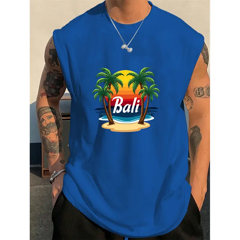 Summer Bali Pattern Men's Tank Top 3d Print Coconut Tree Pattern Simple Casual Loose Sleeveless Shirt Gym Breathable Vest 2025