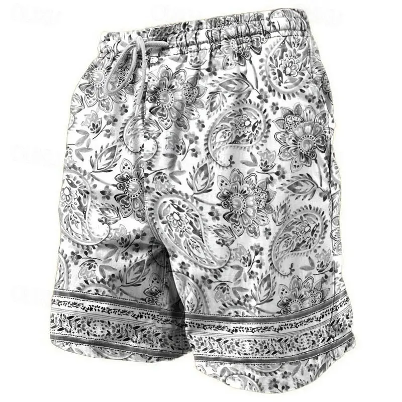 Summer Men Fashion Vintage Paisley print Beach Short For Men Quick Dry Drawstring Loose Board Shorts Daily Casual Breathable
