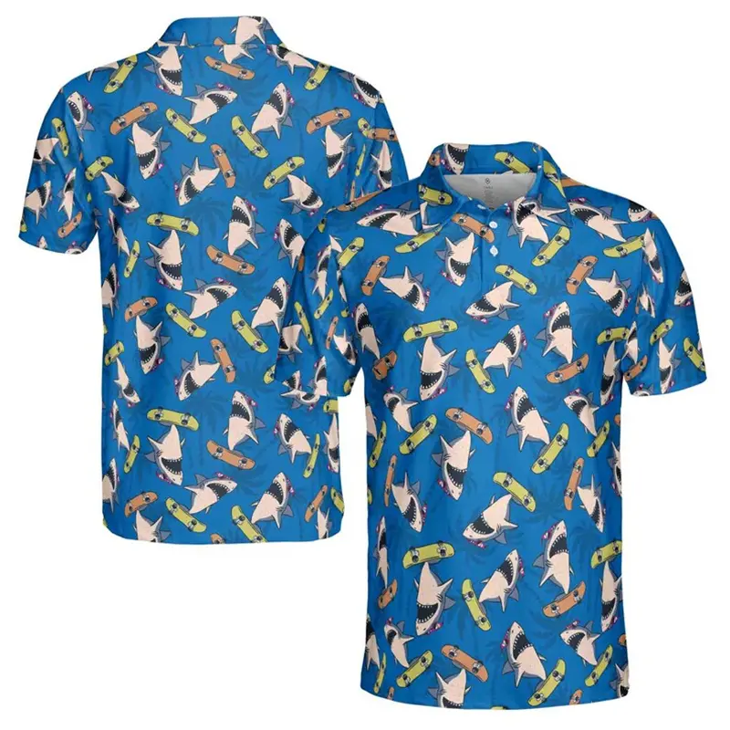 Full Print Flowers Graphic Polo Shirts For Men's Romantic Street Short Sleeve Lapel Button Golf Shirts Summer Popular Flamingo