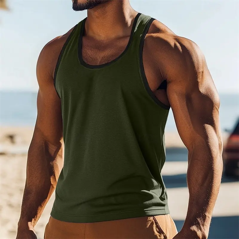 Solid Color Athletic Tank Top For Men Casual Breathable Round Neck Sleeveless Top Summer Casual Simple Print Classic Tee Top