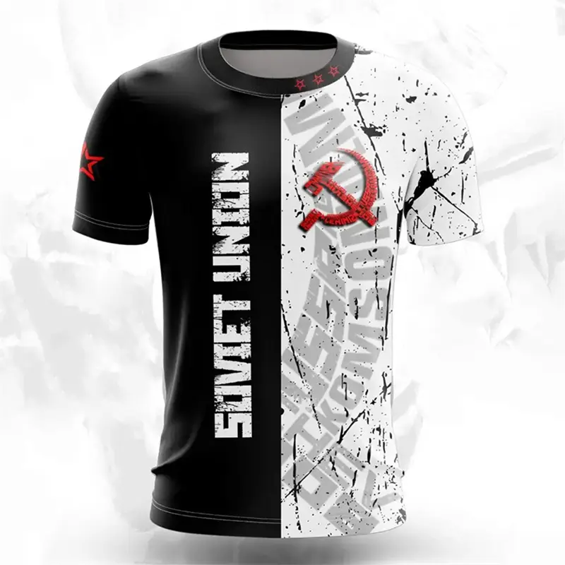 Russian Flag Printed T-shirt Men's Clothes Short Sleeve Round Neck Tees Top 3D Printed Russian Pattern Streetwear Loose T Shirts
