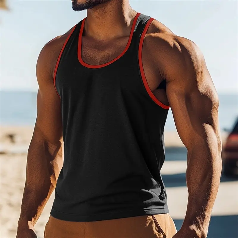 Solid Color Athletic Tank Top For Men Casual Breathable Round Neck Sleeveless Top Summer Casual Simple Print Classic Tee Top