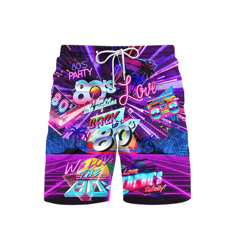 80s Style Music Party Beach Short For Men's Clothing Trend Vintage 3d Print Shorts Hip Hop Street Sport Casual 2025 New Pants