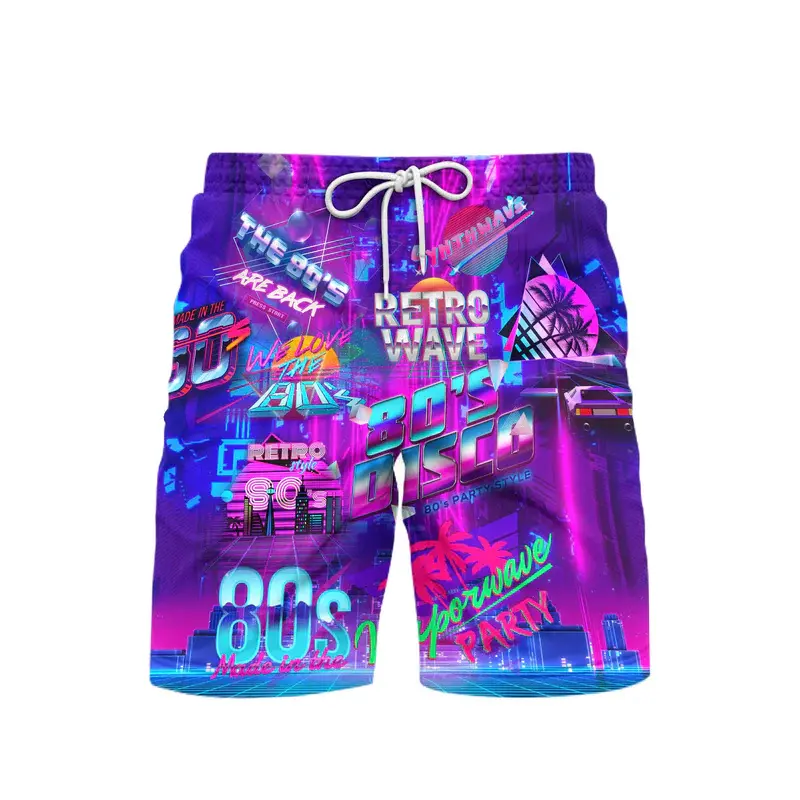 80s Style Music Party Beach Short For Men's Clothing Trend Vintage 3d Print Shorts Hip Hop Street Sport Casual 2025 New Pants