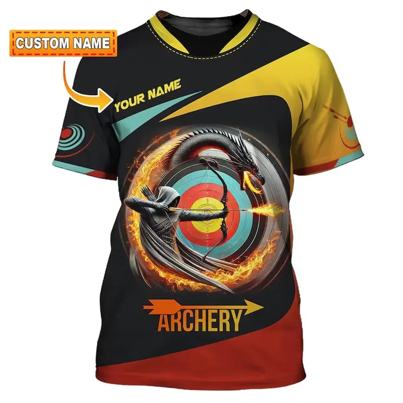 Fashion Personality Archery T-shirt Unisex Customizable Name Short Sleeve T Shirt Archery Custom Name DIY Sport Short Sleeve Top