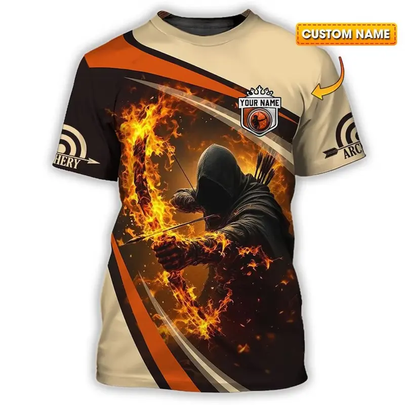 Fashion Personality Archery T-shirt Unisex Customizable Name Short Sleeve T Shirt Archery Custom Name DIY Sport Short Sleeve Top
