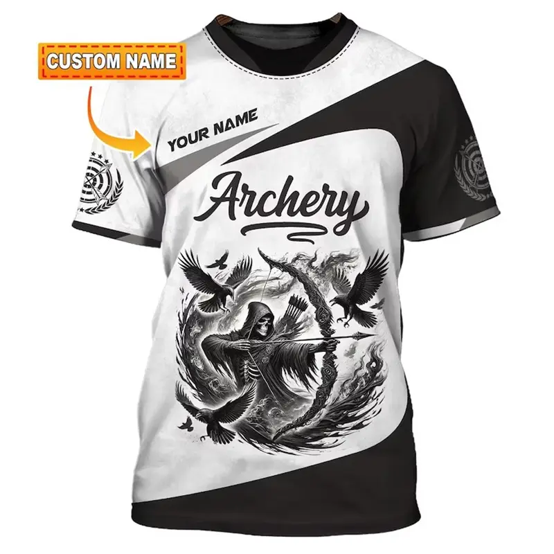 Fashion Personality Archery T-shirt Unisex Customizable Name Short Sleeve T Shirt Archery Custom Name DIY Sport Short Sleeve Top