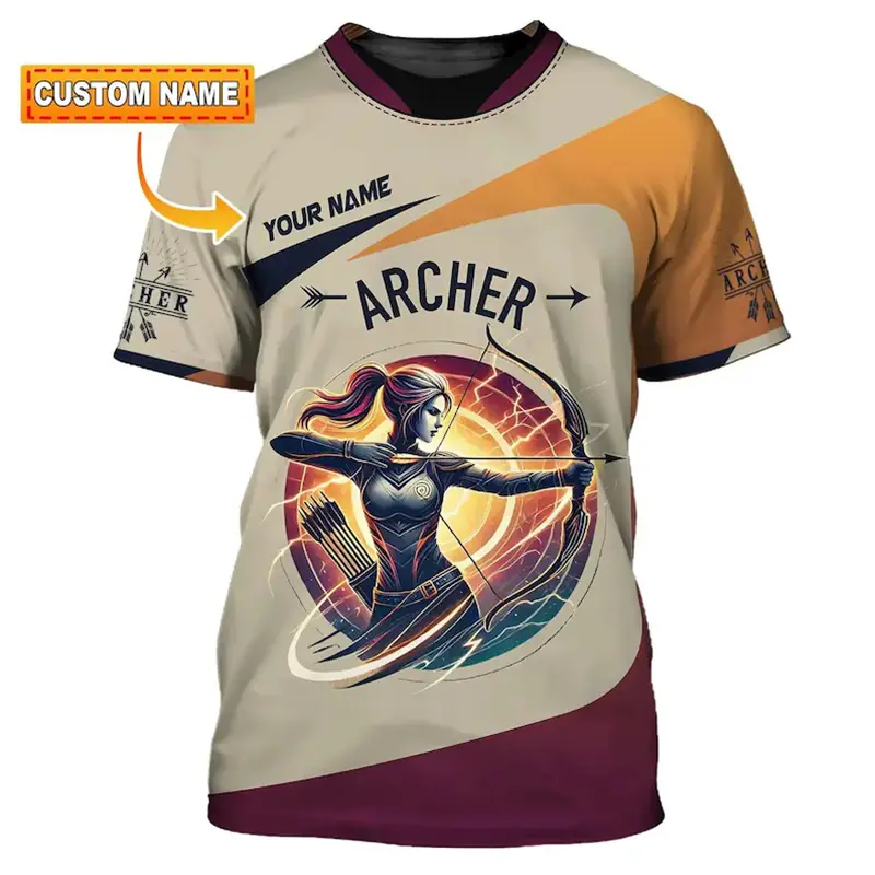 Fashion Personality Archery T-shirt Unisex Customizable Name Short Sleeve T Shirt Archery Custom Name DIY Sport Short Sleeve Top