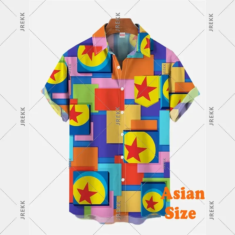 Cute Bear Print Hawaii Shirt Men's Clothing Short Sleeve Colorful Block Stripe Button Shirts Personality Art Graphic Men Blouse