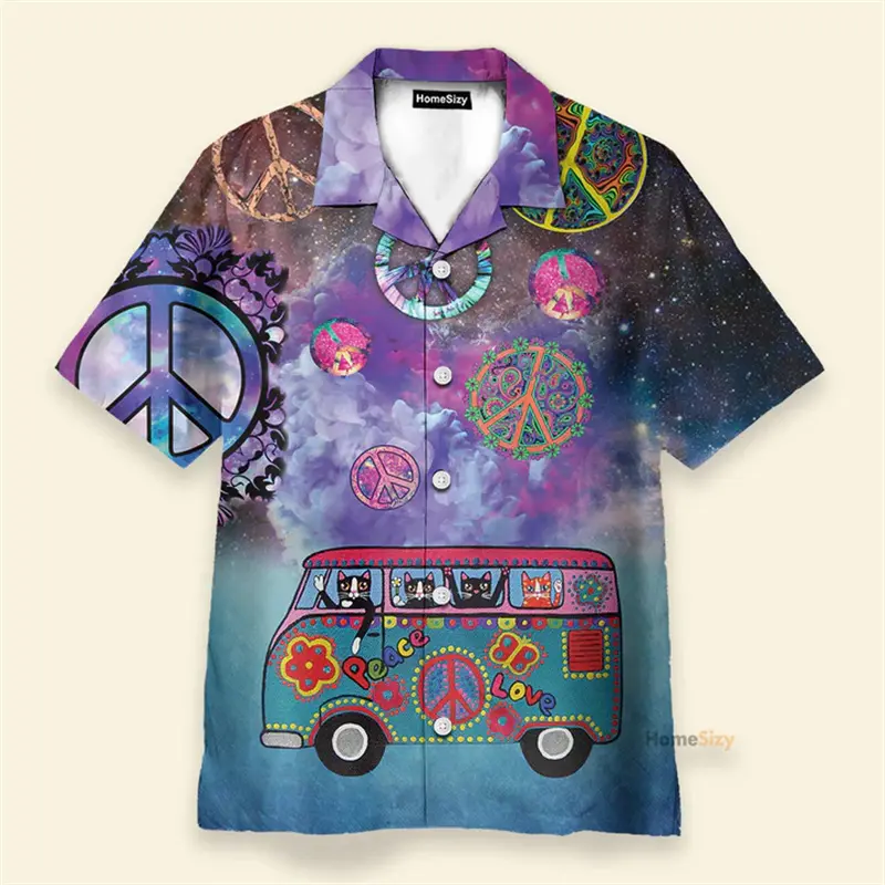 Hippie Logo Theme Summer Shirts Men Women Psychedelic Mushroom Personality Streetwear Button Shirts Hip Hop Fashion Blouse New