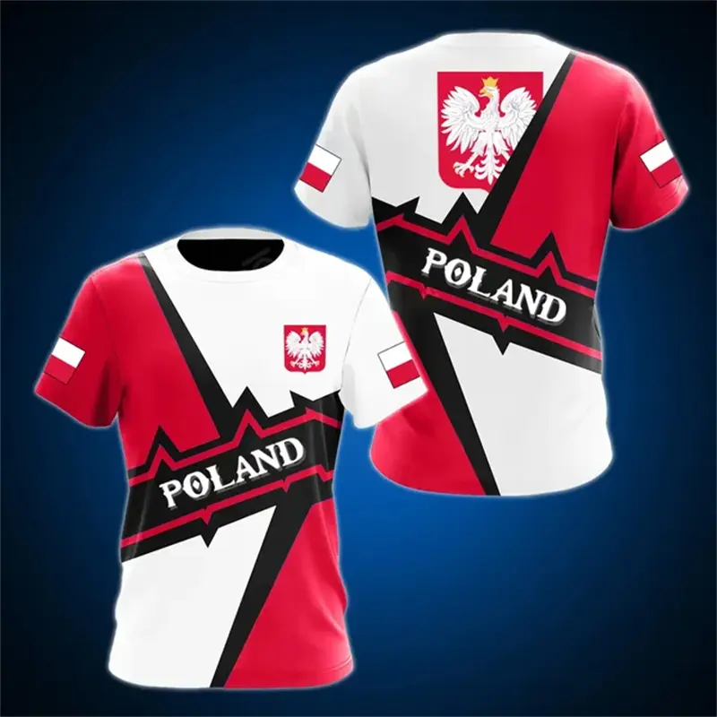 Fashion Polish Flag Badge T-shirt For Men Clothing 3D Print Stripe Harajuku Trend Loose T Shirts Summer Casual Men's Tee Top