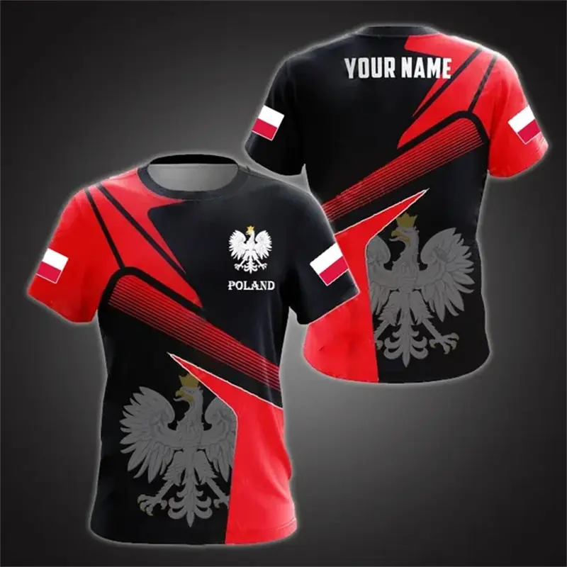Fashion Polish Flag Badge T-shirt For Men Clothing 3D Print Stripe Harajuku Trend Loose T Shirts Summer Casual Men's Tee Top