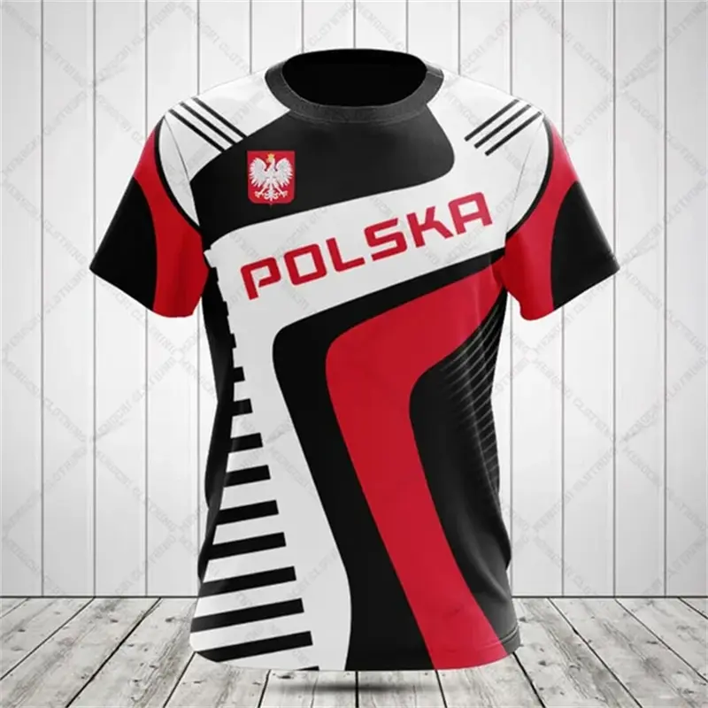 Fashion Polish Flag Badge T-shirt For Men Clothing 3D Print Stripe Harajuku Trend Loose T Shirts Summer Casual Men's Tee Top