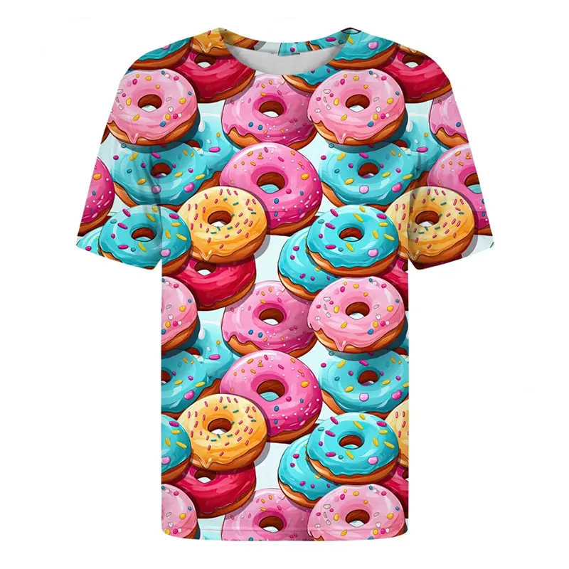 All Over Printed Donuts Pattern T-shirt For Kid Men's Clothing Funny Leisure Short Sleeve Tee Shirt Harajuku Street Food Tee