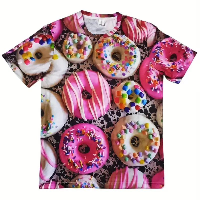 All Over Printed Donuts Pattern T-shirt For Kid Men's Clothing Funny Leisure Short Sleeve Tee Shirt Harajuku Street Food Tee
