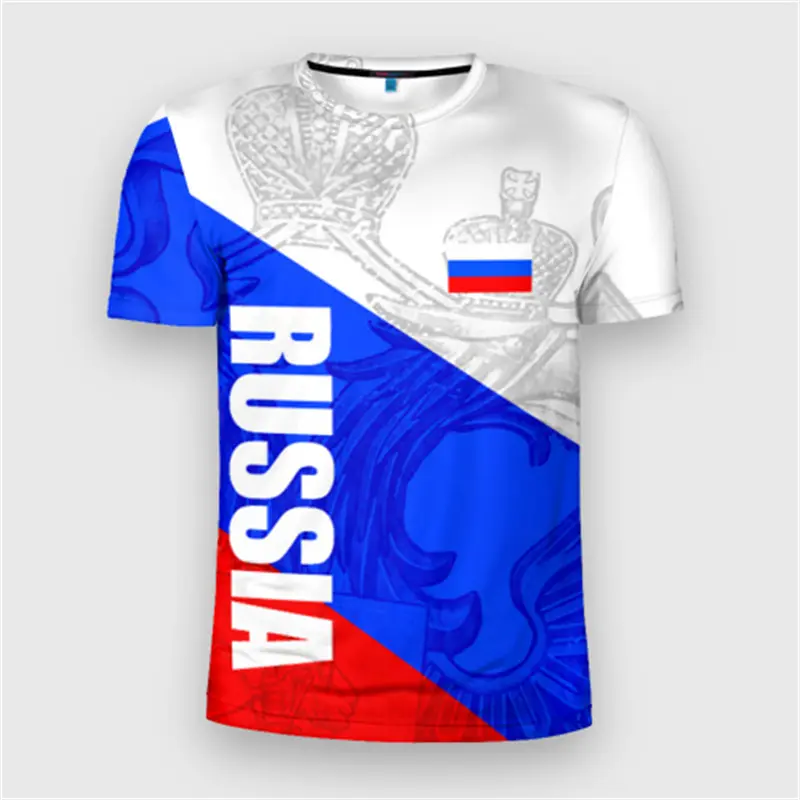 Fashion Russia Flag Badge T-shirt For Men's Clothing Short Sleeve T Shirts 3d Print Cool Pattern Street Trend Man Pride Tee Top