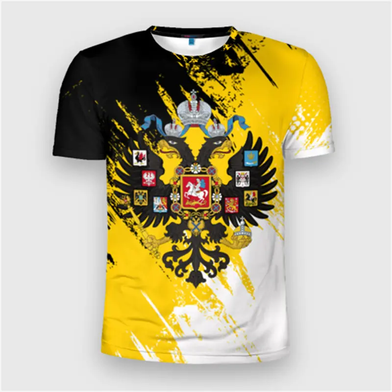 Fashion Russia Flag Badge T-shirt For Men's Clothing Short Sleeve T Shirts 3d Print Cool Pattern Street Trend Man Pride Tee Top