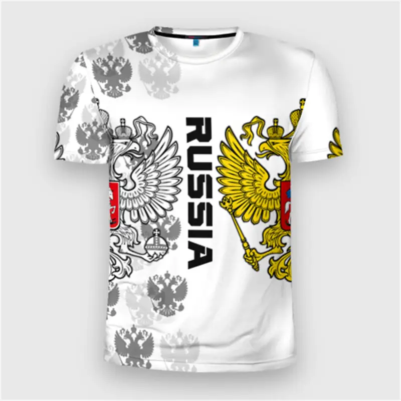 Fashion Russia Flag Badge T-shirt For Men's Clothing Short Sleeve T Shirts 3d Print Cool Pattern Street Trend Man Pride Tee Top