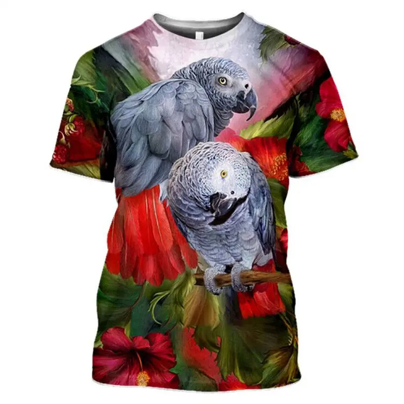 Colorful Animal Parrot T-shirt Men's Clothing Round Neck T Shirts 3D Printed Funny Birds Hip Hop Harajuku Popular Printed Tops