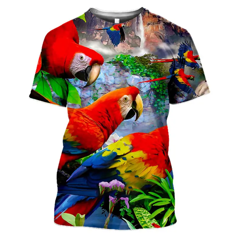 Colorful Animal Parrot T-shirt Men's Clothing Round Neck T Shirts 3D Printed Funny Birds Hip Hop Harajuku Popular Printed Tops